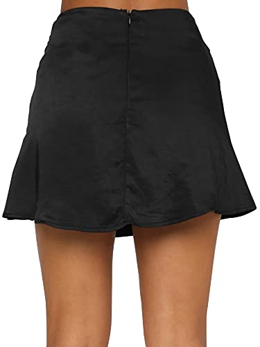 LYANER Women's Casual Satin Silk High Waist Zipper Mini Short Skirt Solid Black Small