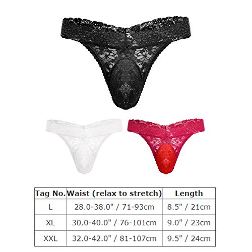 Men's Lace Frilly Sissy Thong Panties Sheer Mesh Bikini Briefs T-back G-string Underwear Black Large