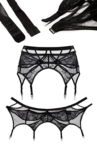 sofsy Lace Garter Belt / Suspender Belt with Clips for Women's Thigh High Stockings (Stockings Sold Separately) Black - Plus Size XXL 2XL (W32-33inch)