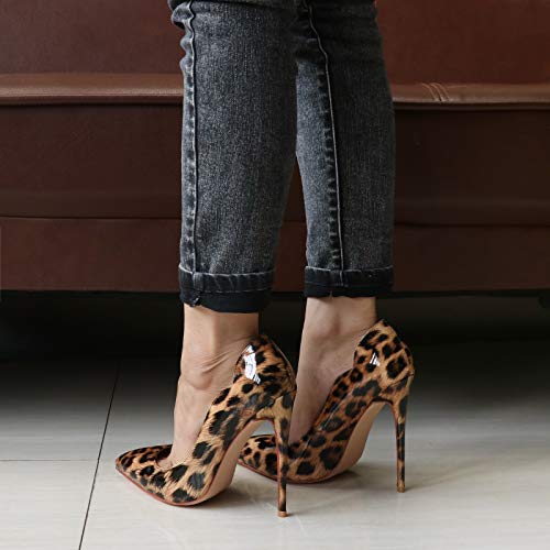 COLETER High Heels for Women, 4.72 inch/12cm Pointed Toe Dress Shoes Stiletto Heels Evening Party Pumps Leopard 6.5 US