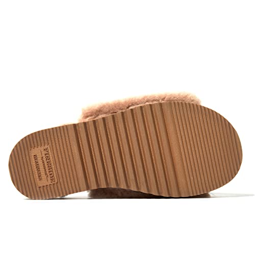 Dearfoams Women's Fireside Cairns Shearling Easy on/Off Slide Sandal Slipper, Driftwood, 7 W US