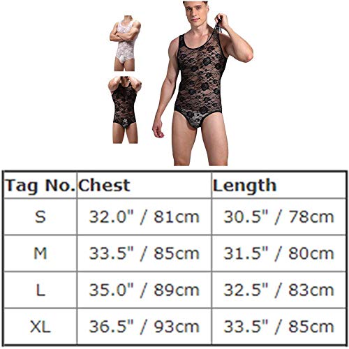 Men's Sheer Lace Lingerie Bodysuit Floral Sissy Thong Leotard Sleeveless Singlet Crossdresser One Piece Nightwear Black Large