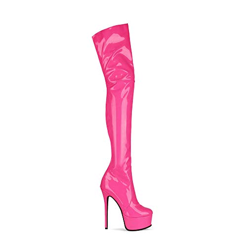 Fandimeier Women's Plus Size Hot Pink Black Long Boots Over The Knee Thigh High Boot Zipper Ladies Men's Unisex Patent Leather Platform Shoes-PINK-6.5