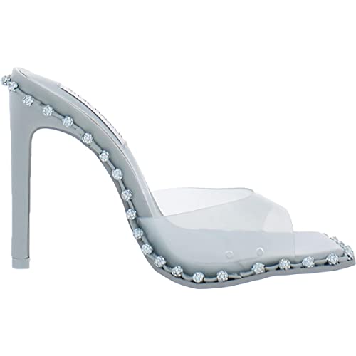 Steve Madden Zabrina Mint Green Open Toe Slide Stiletto Heel with Rhinestones (Mint Green, 7.5)