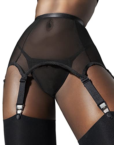 sofsy Mesh Garter Belt with 6 Straps for Thigh High Stockings/Lingerie Women (Garter Belt and Stockings Sold Separately) - Black Large