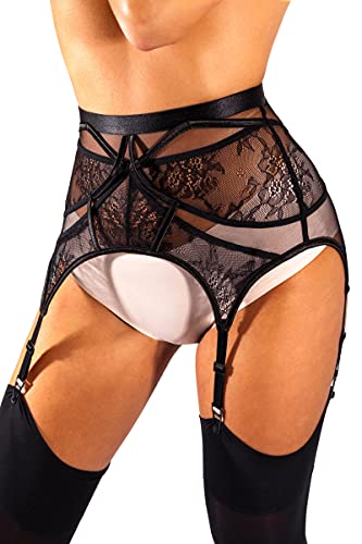 sofsy Lace Garter Belt / Suspender Belt with Clips for Women's Thigh High Stockings (Stockings Sold Separately) Black - Plus Size XXL 2XL (W32-33inch)