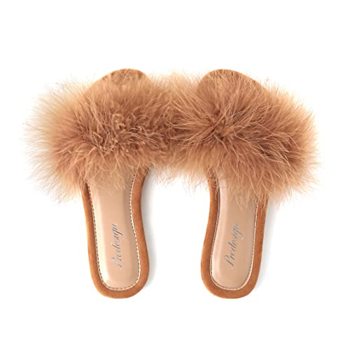 PRODESIGN Women Fur Slippers Fluffy Slides Open Toe Fuzzy Flat Sandal –  BEST WEAR - casual - basics - shirts - tops - longsleeves - sheer shirts -  see through nylon - second skin - pantyhose tights