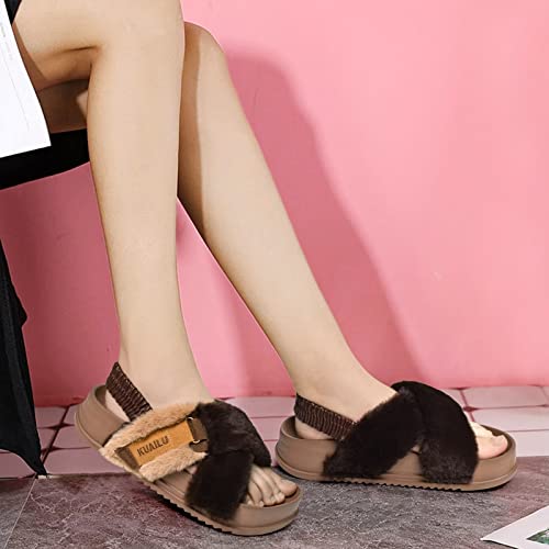 Fuzzy slippers with back clearance strap