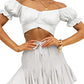LYANER Women's Ruffle Short Sleeve Tie Up Back Crop Top Off Shoulder Bardot Blouse White X-Small