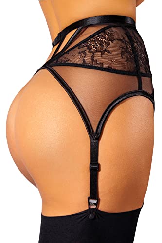 sofsy Lace Garter Belt / Suspender Belt with Clips for Women's Thigh High Stockings (Stockings Sold Separately) Black - Plus Size XXL 2XL (W32-33inch)