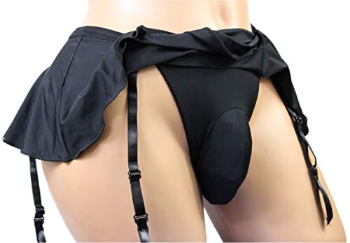 Sissy Pouch Panties Mens Skirted Mooning Bikini Briefs Men's Cross Dress Underwear Sexy for Man -S Black