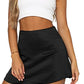 LYANER Women's Casual Satin Silk High Waist Zipper Mini Short Skirt Solid Black Small