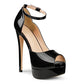 MERUMOTE Women's Peep Toe Platforms High Heels Dress Party Pumps 6 inch Heels Black 10.5US