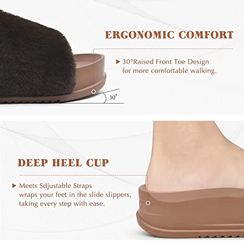 KuaiLu Womens Slides Soft Cushion Faux Fur Sandals for Women Open