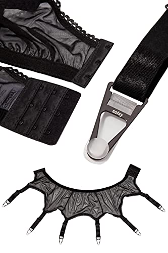 sofsy Mesh Garter Belt with 6 Straps for Thigh High Stockings/Lingerie Women (Garter Belt and Stockings Sold Separately) - Black Large