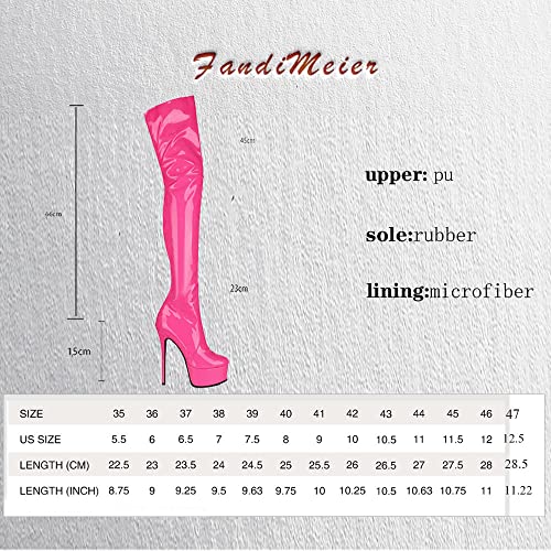 Fandimeier Women's Plus Size Hot Pink Black Long Boots Over The Knee Thigh High Boot Zipper Ladies Men's Unisex Patent Leather Platform Shoes-PINK-6.5