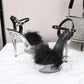 MissHeel Sexy Platform Heels Clear Ankle Strap Sandals for Women Black Stiletto High Heels 6 inch Fluffy Party Dancing Heels Size 12